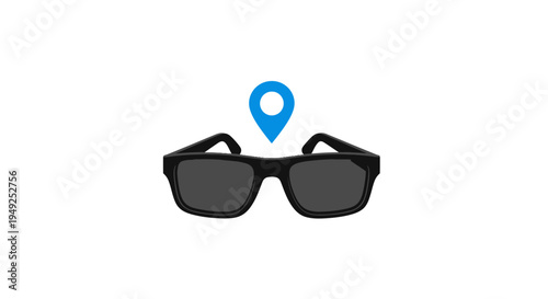 Black sunglasses with location pin.