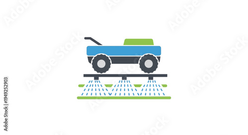 Blue toy wagon on railroad tracks.