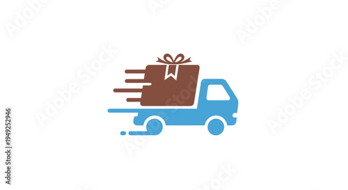 Blue truck with brown gift box.