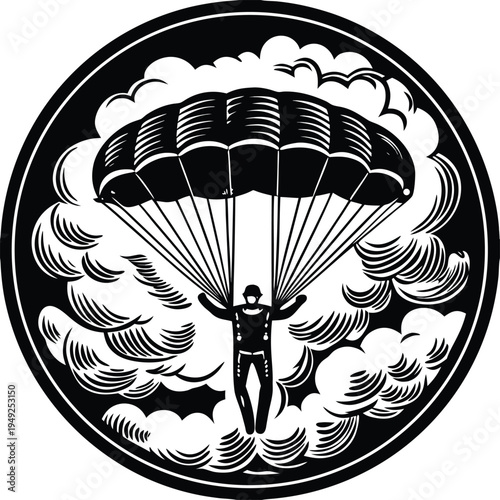 Vector parachute jumper icon in black and white