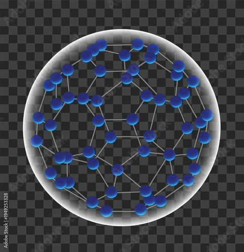 Abstract spherical molecular structure network isolated transparent background futuristic science technology concept