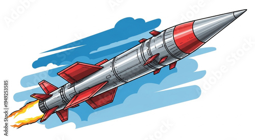 Illustration of a Rocket Launching into the Sky with Flames.