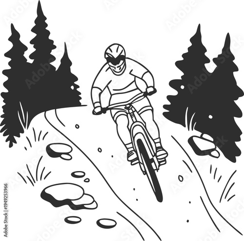 Vector illustration of mountain biker riding on trail