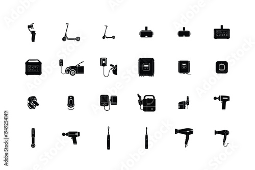 Renewable Energy and Thermal System Silhouettes with Solar Panels Wind Turbine Power Inverter Spot Welder Dust Collector and Battery Backup Hardware