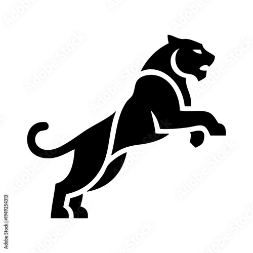 Logotipo con dibujo sencillo de una pantera saltando, vista de perfil 