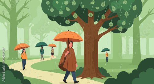 Person walking with umbrella in the rain.