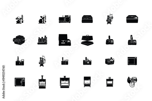 Wellness and Compact Kitchen Appliance Silhouettes Featuring Uv Nail Lamp Sandwich Maker Donut Maker Vr Goggles Headlamp and Popcorn Maker Machine