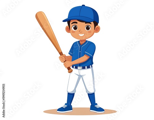 Cute boy in baseball uniform holding bat