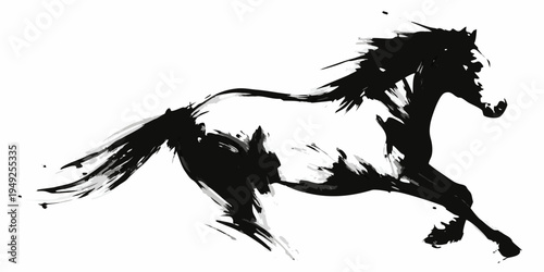 Dynamic ink wash painting depicts a powerful horse in motion