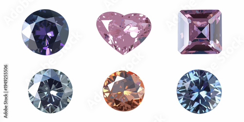 A collection of faceted gemstones in various shapes and colors