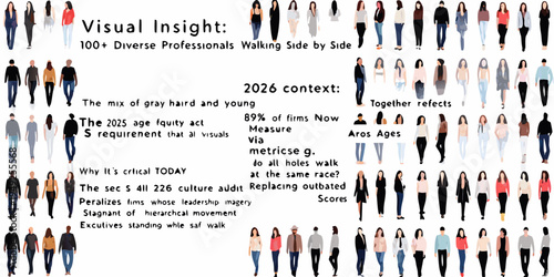 Diverse group of people walking accompanied by text regarding age equity