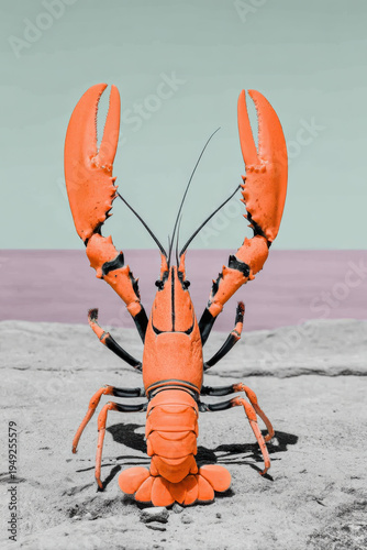Minimal surreal lobster with bold pastel colors on creating playful contemporary summer design with modern aesthetic