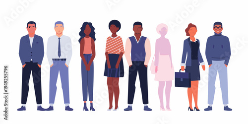 Diverse group of professionals standing in a row illustrated style