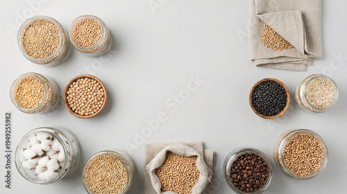 Different types of raw materials for food processing and agriculture supply chain on a table