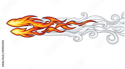 Dynamic Flames and Smoke Trail Illustration for Automotive Design.