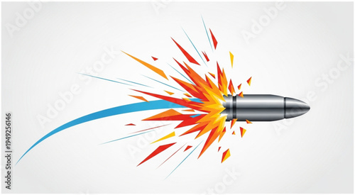 High-Speed Bullet Impact with Fiery Explosion and Blue Trail.