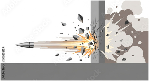 High-Speed Bullet Impacting a Solid Wall with Force.