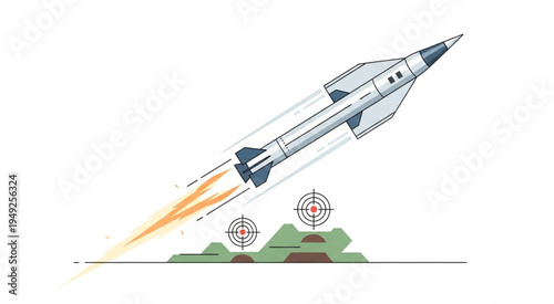 Illustration of a Missile Launching Towards Targets on the Ground.