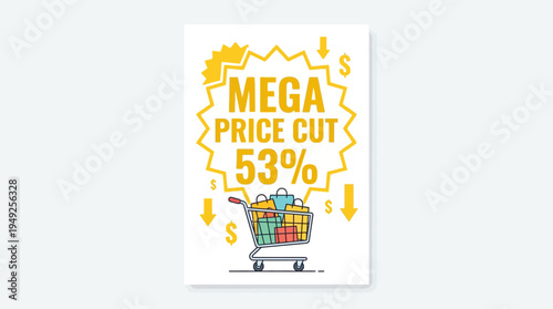 Mega Price Cut Discount Flyer with Shopping Cart