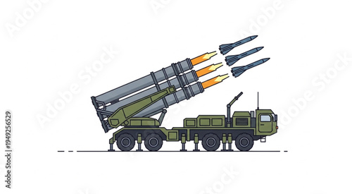Mobile Missile Launcher with Rockets Ready to Fire.