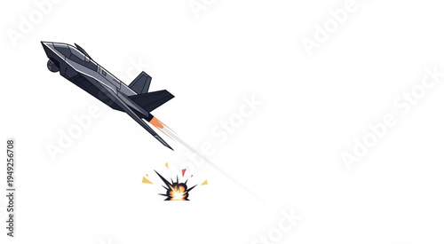 Stealth Fighter Jet Crashing into the Ground with Explosion.