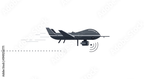 Illustration of a Military Drone in Flight with Surveillance Equipment.
