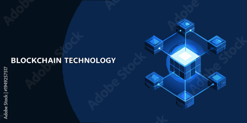Blockchain technology illustrated with a glowing isometric cube network