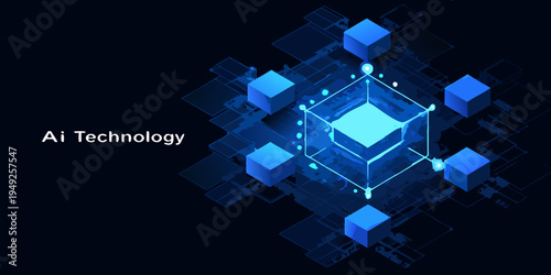 Abstract ai technology background with glowing geometric shapes and circuit lines