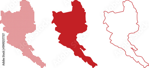 Red Map Outlines Of A Country Composed Of Dots Solid Fill And Outline vector illustration
