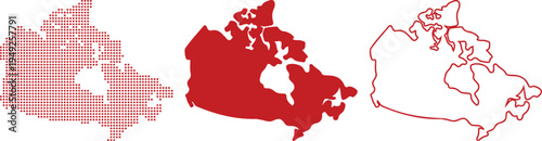 Red Map Outlines Of Canada Composed Of Dots Solid Fill And Outline country