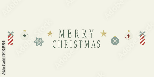 Festive merry christmas greeting with holiday ornaments and stars