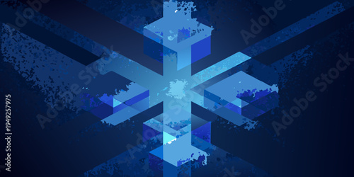 Abstract geometric snowflake design in shades of blue and white