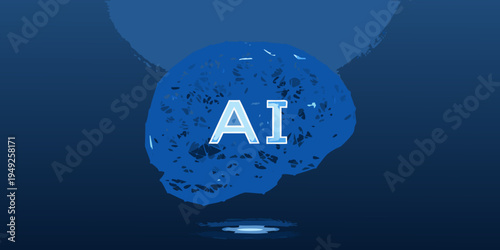 Abstract depiction of artificial intelligence within a fractured brain shape