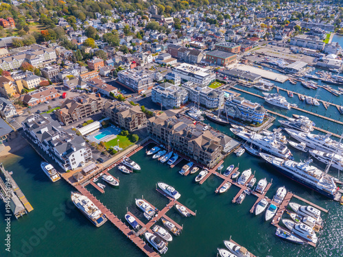 Newport Harbor aerial view in Narragansett Bay, city of Newport, Rhode Island RI, USA. 