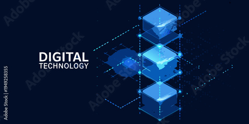 Abstract digital technology concept with glowing stacked cube structures