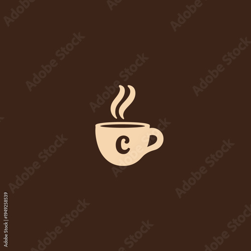 Minimalist coffee cup illustration with steam on brown background