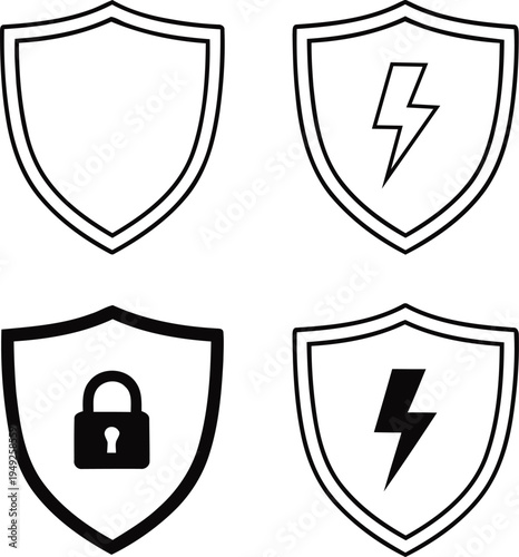 Security icons set with shield and lock symbols for protection concept