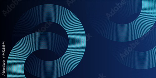 Abstract dark blue gradient background with glowing skin blue geometric circle lines design background vector illustration.