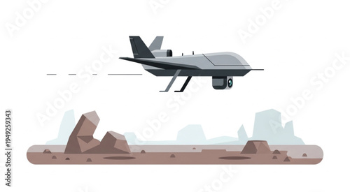 Gray Drone Flying Over a Desert Landscape Illustration.