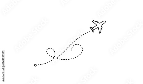 Airplane route line icon flight path dotted travel vector illustration