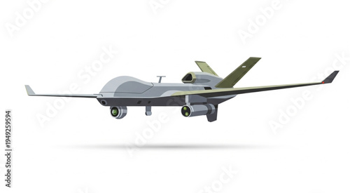 Military Drone on White Background for Surveillance and Reconnaissance.