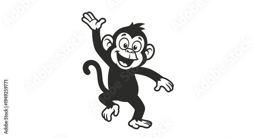 A cartoon monkey is waving happily.