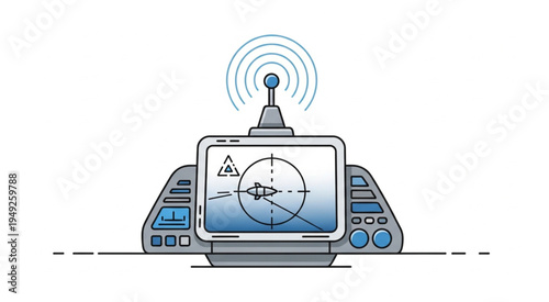 Futuristic Radar System with Antenna and Screen Display.