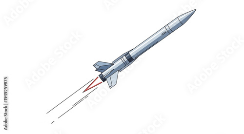 Illustration of a rocket launching into the sky with flames.