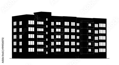 Silhouette of a modern apartment building against a white background