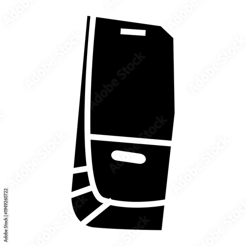 classic keypad cellphone silhouette in angled view, early mobile technology symbol isolated on light background, simple flat icon design.