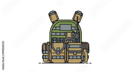 Tactical Vest with Radio and Pouches - Military Gear Illustration