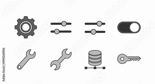 Collection of Modern Flat Design Vector Icons for Settings Tools Database and Security