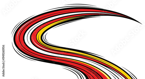 Dynamic Red and Yellow Abstract Swirls, Energetic Flowing Lines on White Background