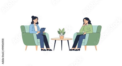 Psychologist consults with patient in comfortable office setting, mental health support